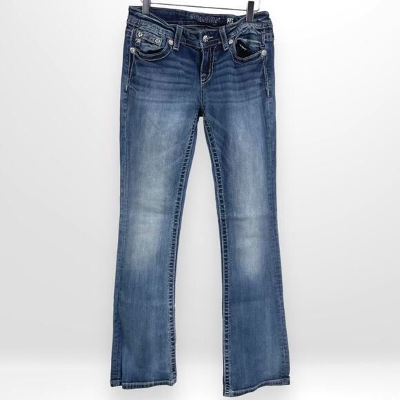 00s MISS ME Vintage Blue Signature Boot Bling Pocket Jeans - Picture 9 of 9